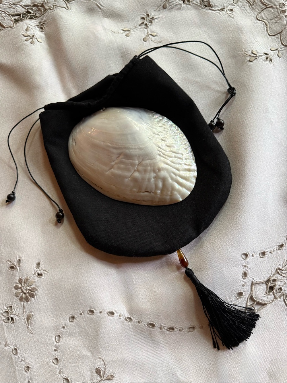 Laoli x Sloan Pearlescent Seashell accent Drawstring Pouch